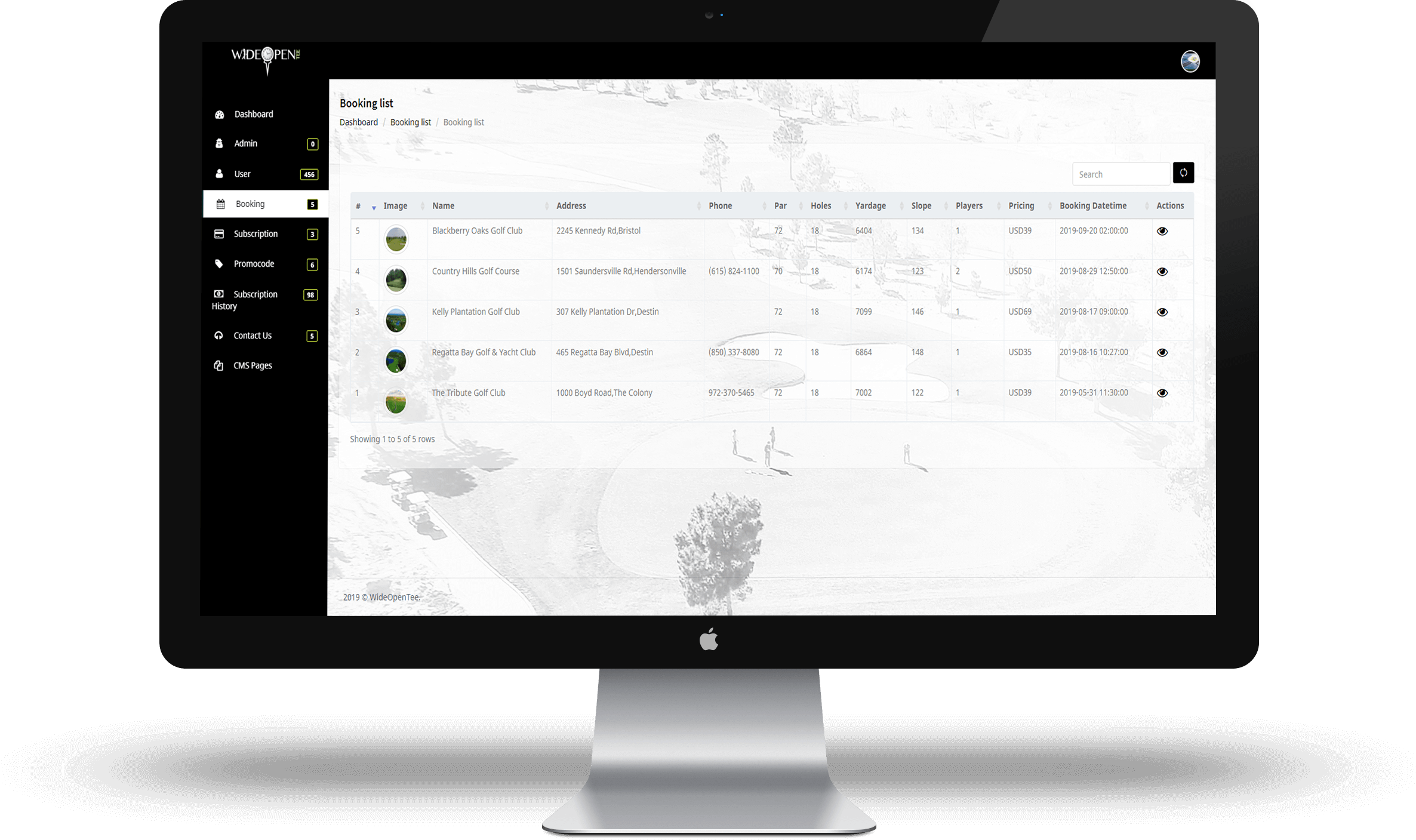 golf ground booking admin panel